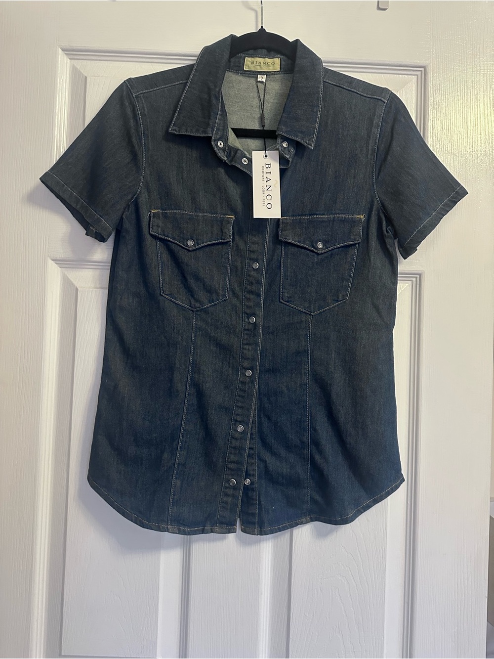 Bianco Short-Sleeve Dark Denim Button-Down Shirt